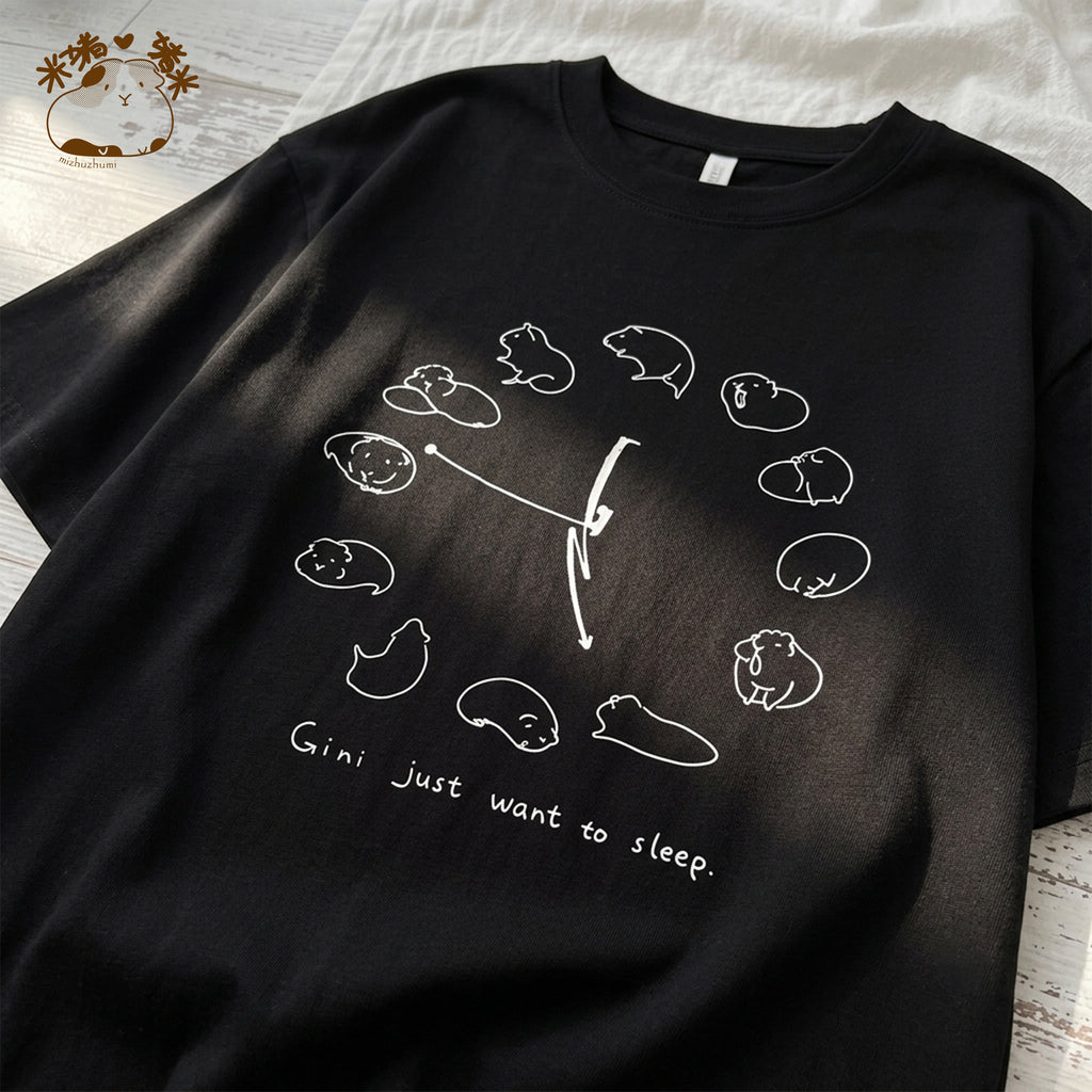 「ねむねむジーニー」時計柄コットンTシャツ