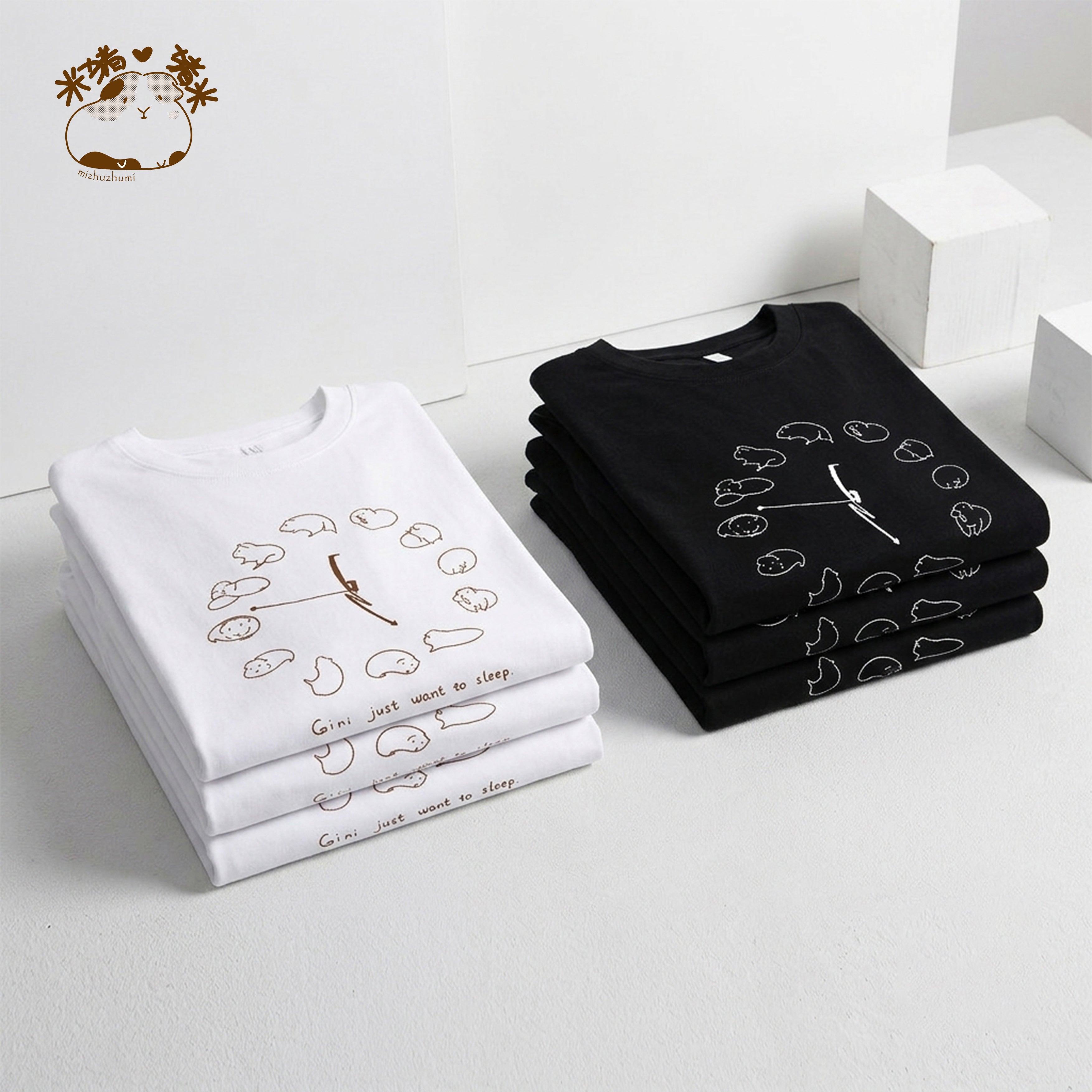 「ねむねむジーニー」時計柄コットンTシャツ