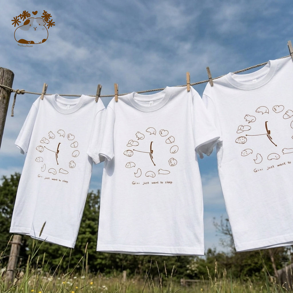 「ねむねむジーニー」時計柄コットンTシャツ