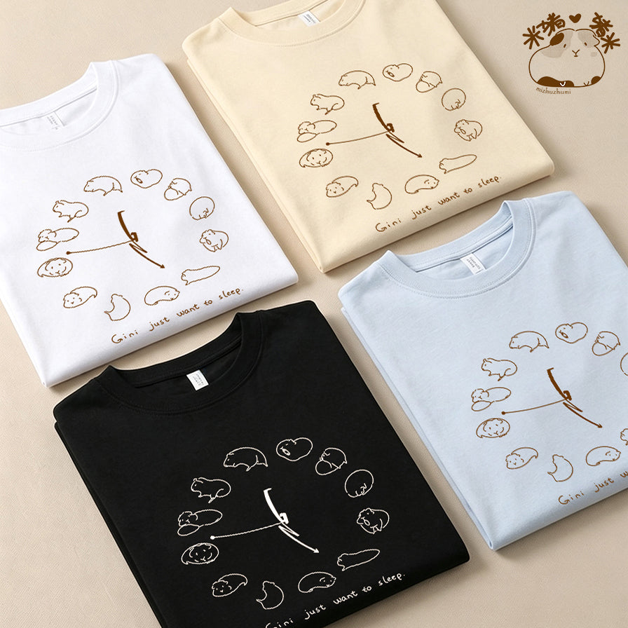 「ねむねむジーニー」時計柄コットンTシャツ