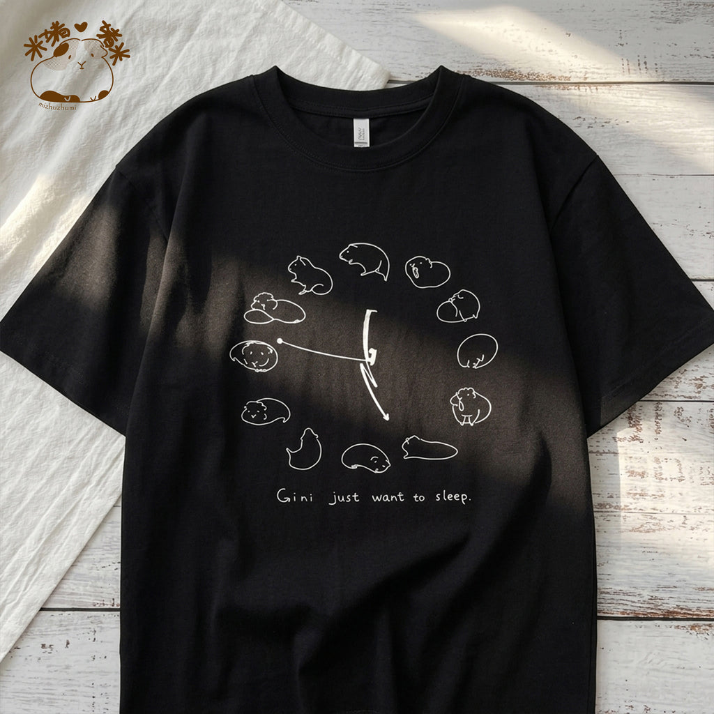 「ねむねむジーニー」時計柄コットンTシャツ