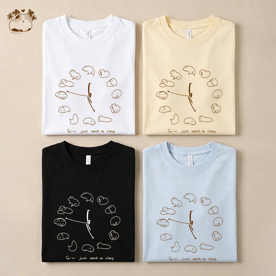 「ねむねむジーニー」時計柄コットンTシャツ
