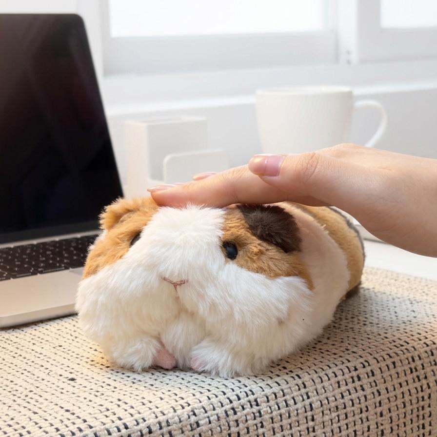 Calico guinea pig lying plush toy, product photo 5