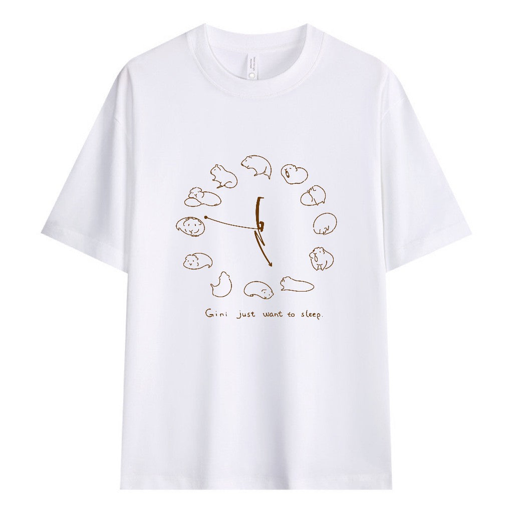 「ねむねむジーニー」時計柄コットンTシャツ