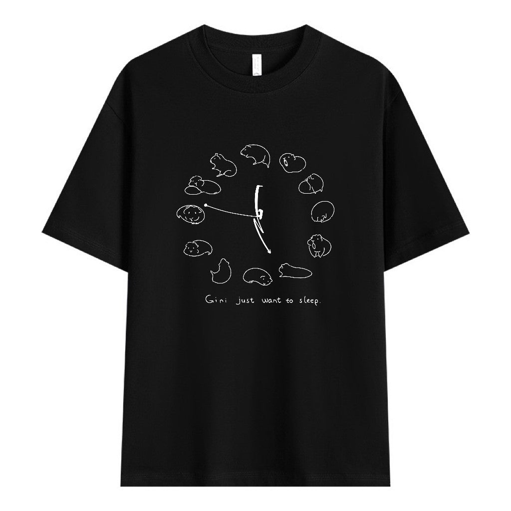 「ねむねむジーニー」時計柄コットンTシャツ