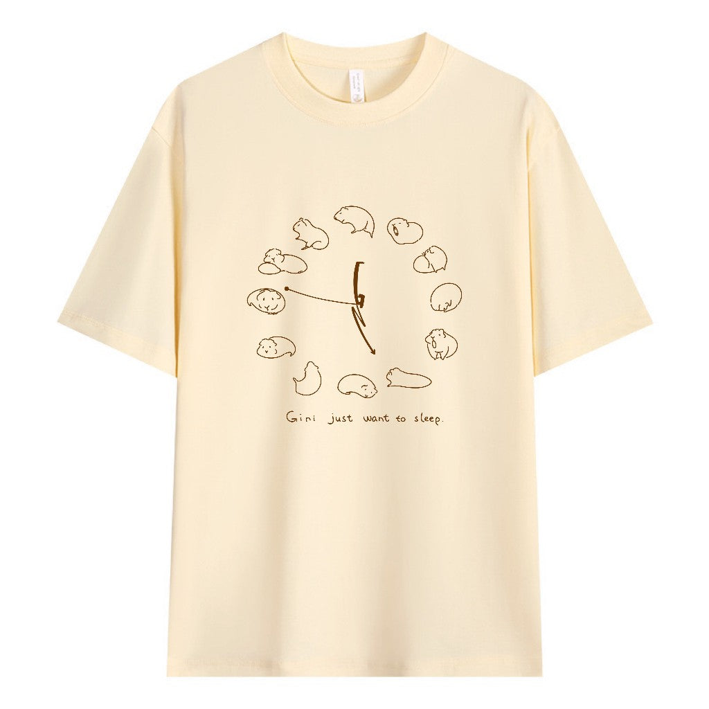 「ねむねむジーニー」時計柄コットンTシャツ