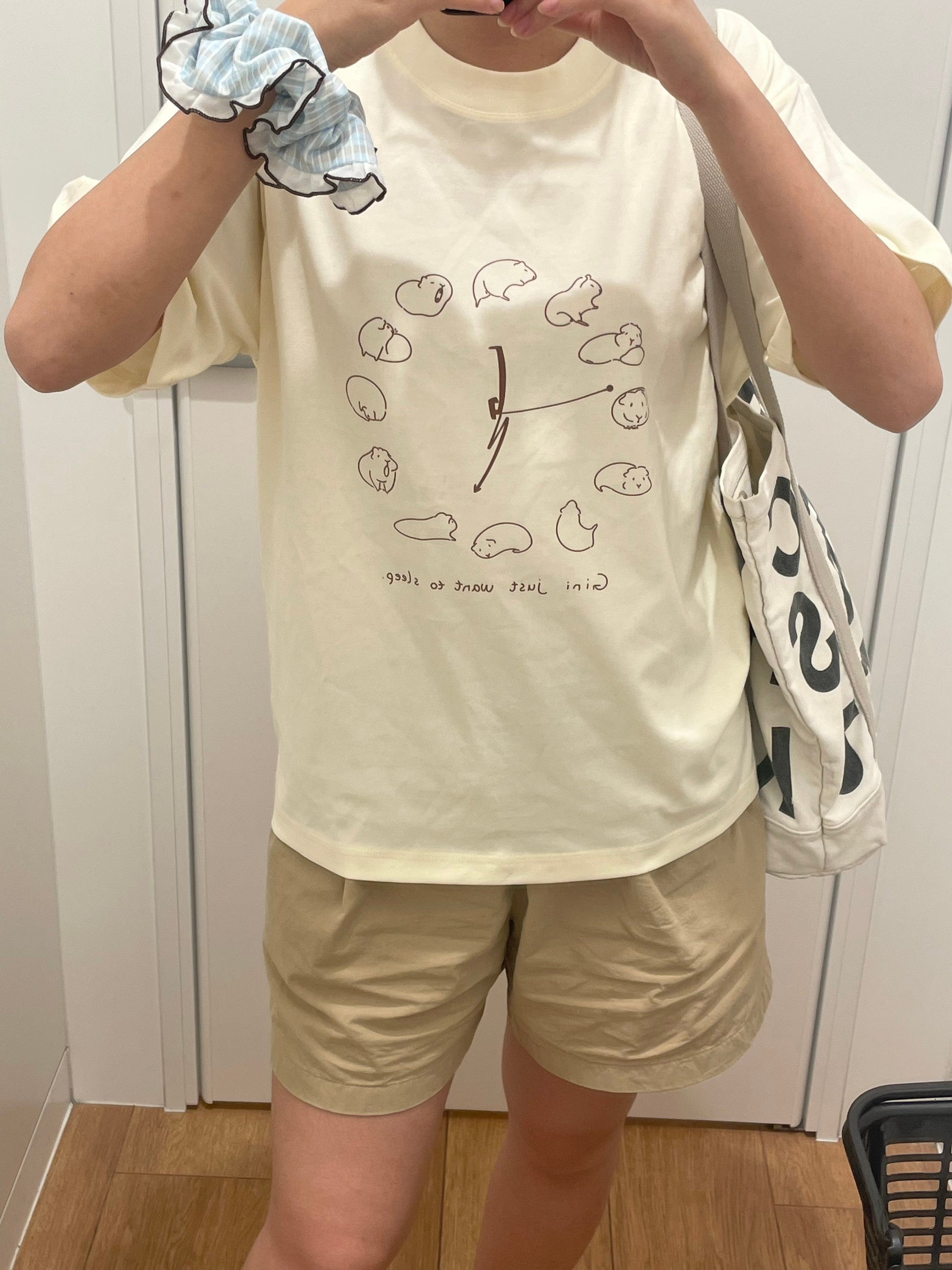 「ねむねむジーニー」時計柄コットンTシャツ