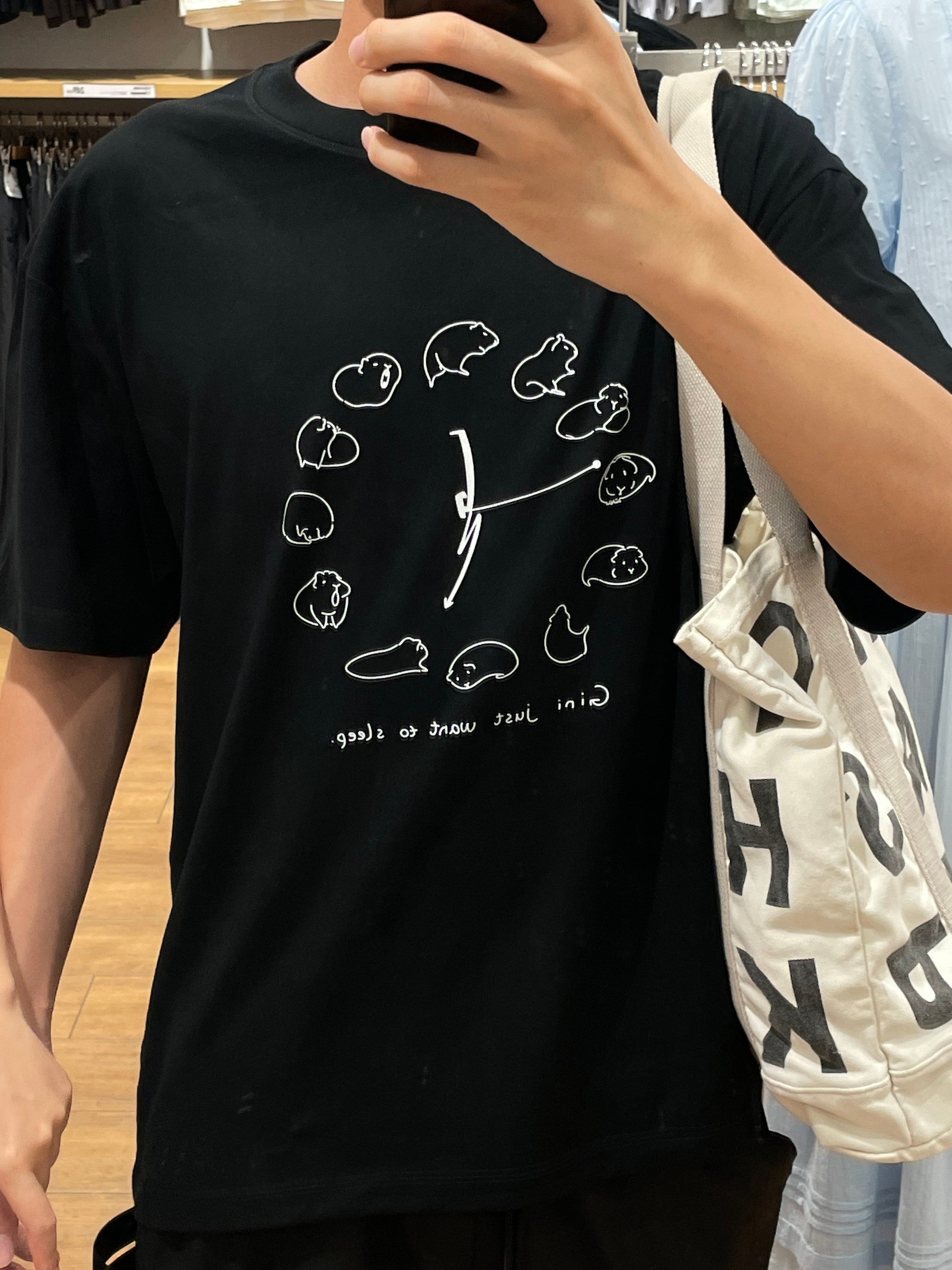「ねむねむジーニー」時計柄コットンTシャツ