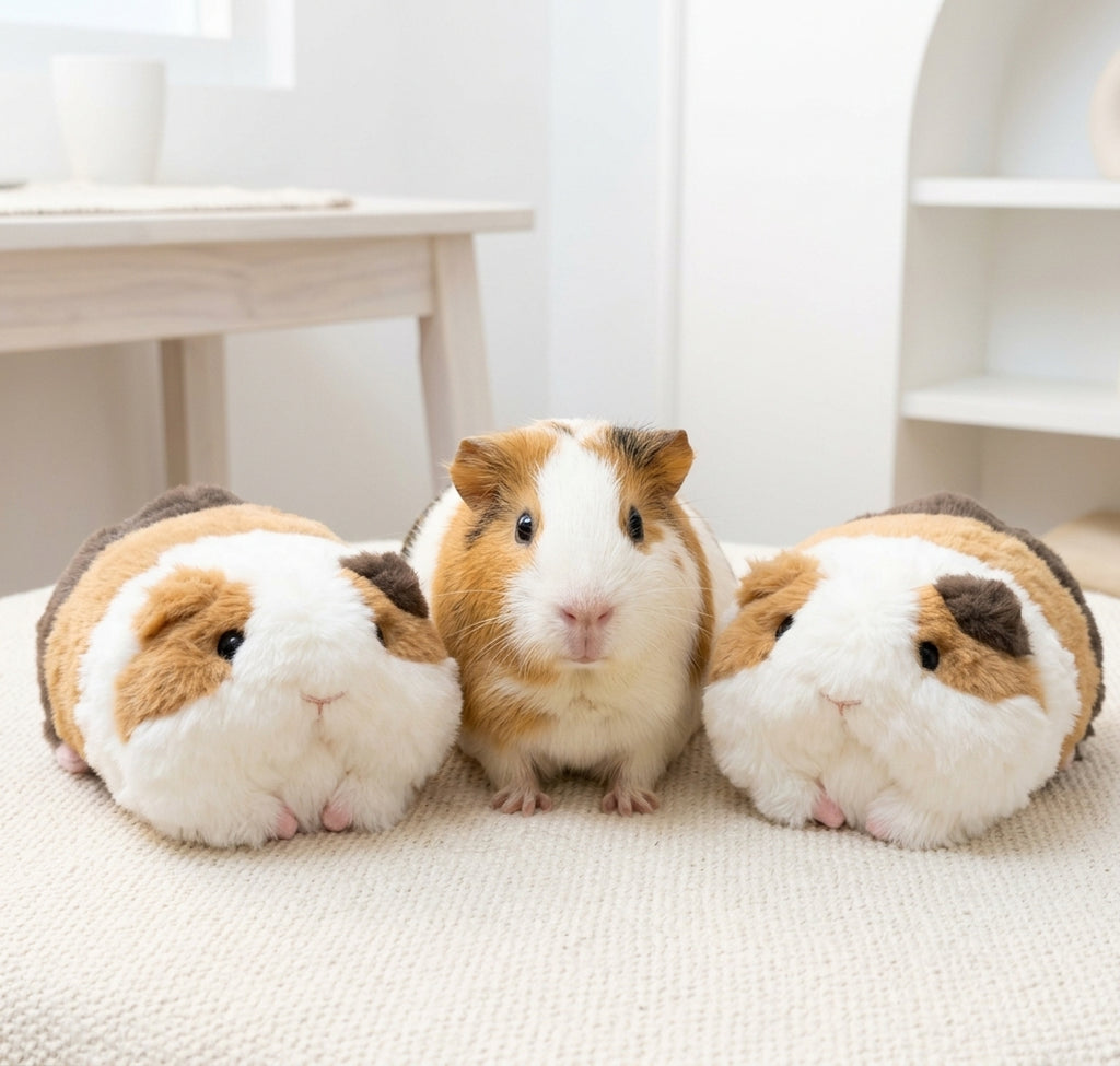 Calico guinea pig lying plush toy, product photo 25
