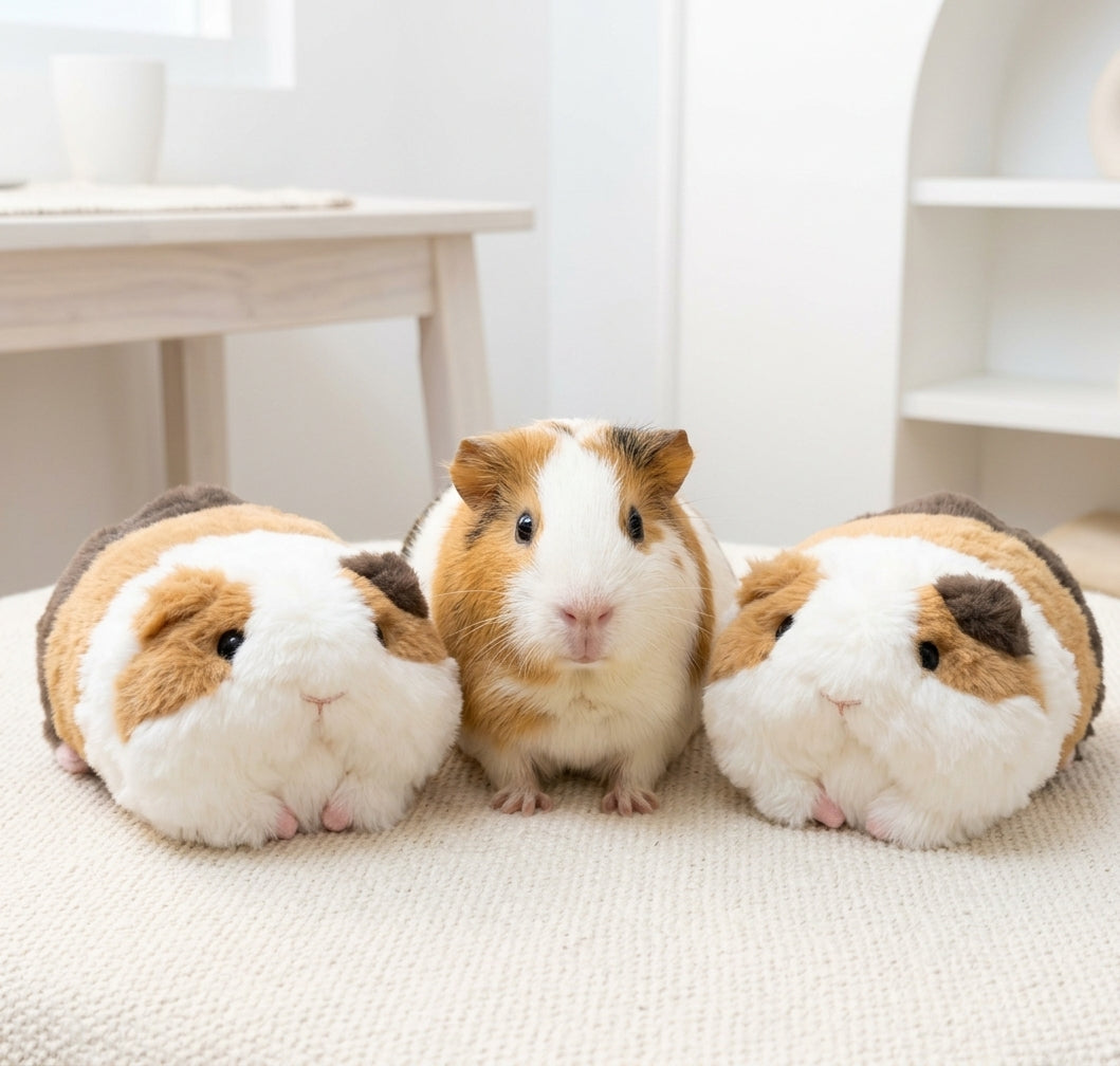 Calico guinea pig lying plush toy, product photo 25